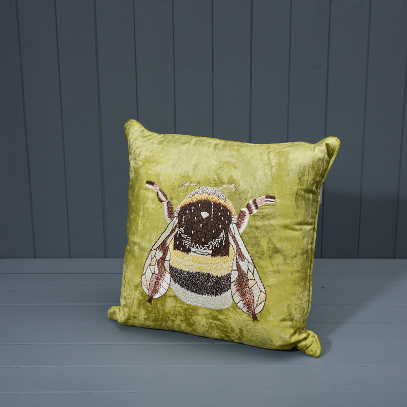 Green Velvet Bee Cushion detail page